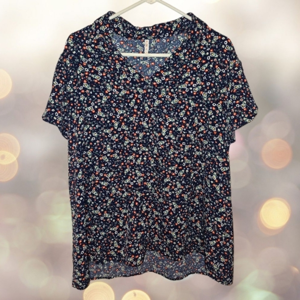 Aodemo Navy Floral Collared Blouse Size 2XL